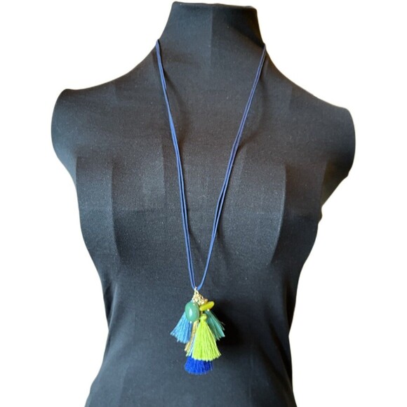 J. Jill Seaside Oasis Tassel Cluster Necklace, Blue Multi, msrp $49 - Picture 4 of 9